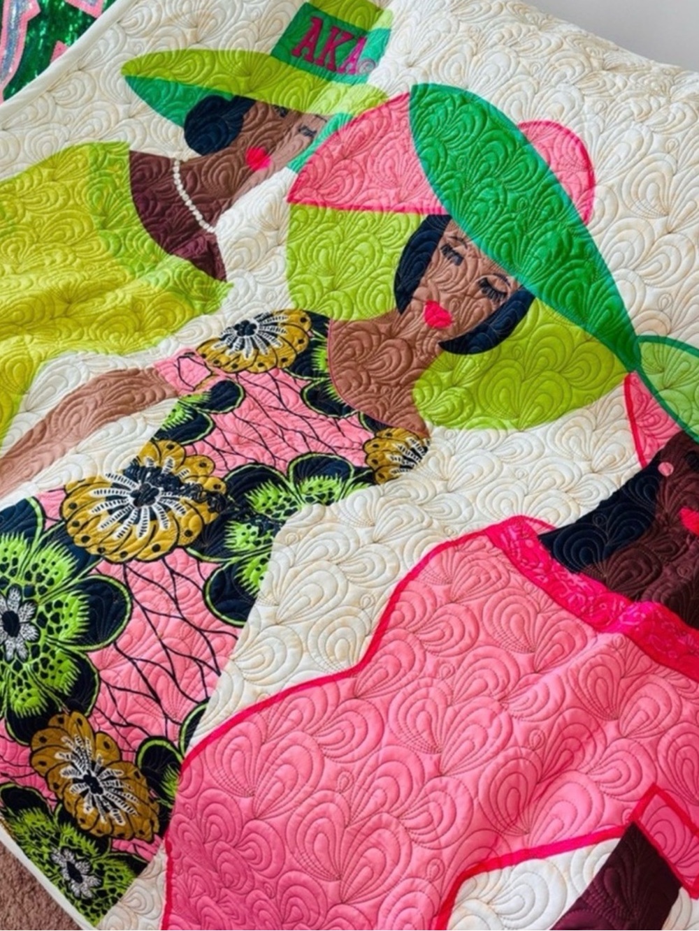 AKA Pink & Green Beautiful Detailed Limited Edition Quilt.